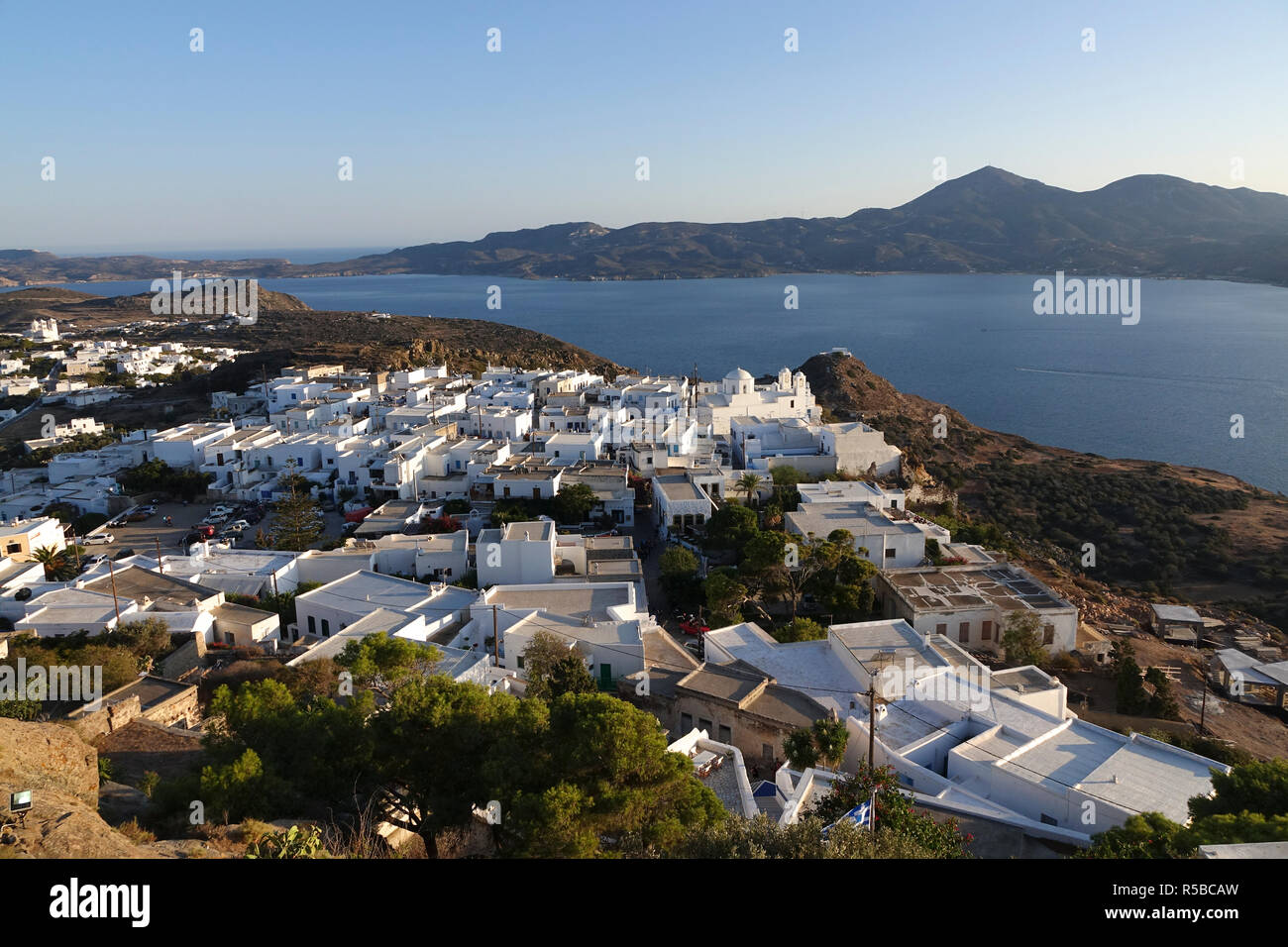 View of Milos from the Plaka Castle Stock Photo