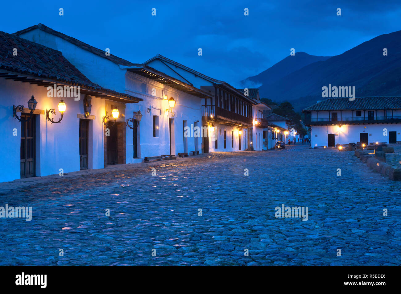 Colombia, Villa de Leyva, Boyaca Province, National Monument,  White Washed Colonial Homes Stock Photo