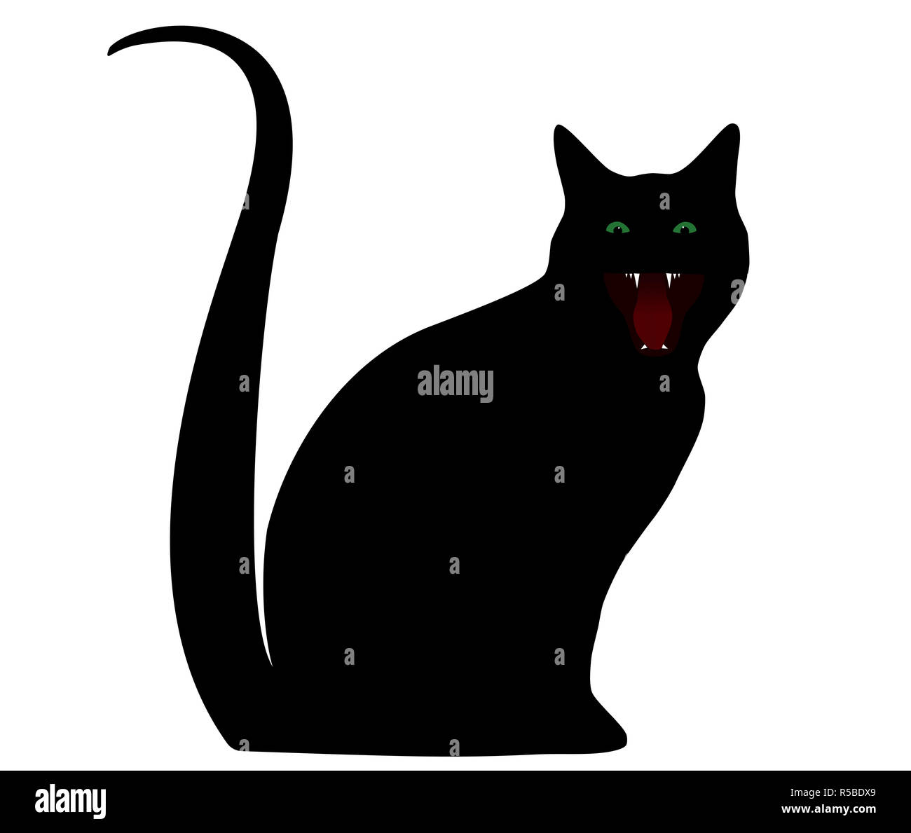 Black cats silhouette with green eyes isolated on white background. Spooky  halloween pet icon, aggressive kitty dark profile Stock Photo - Alamy