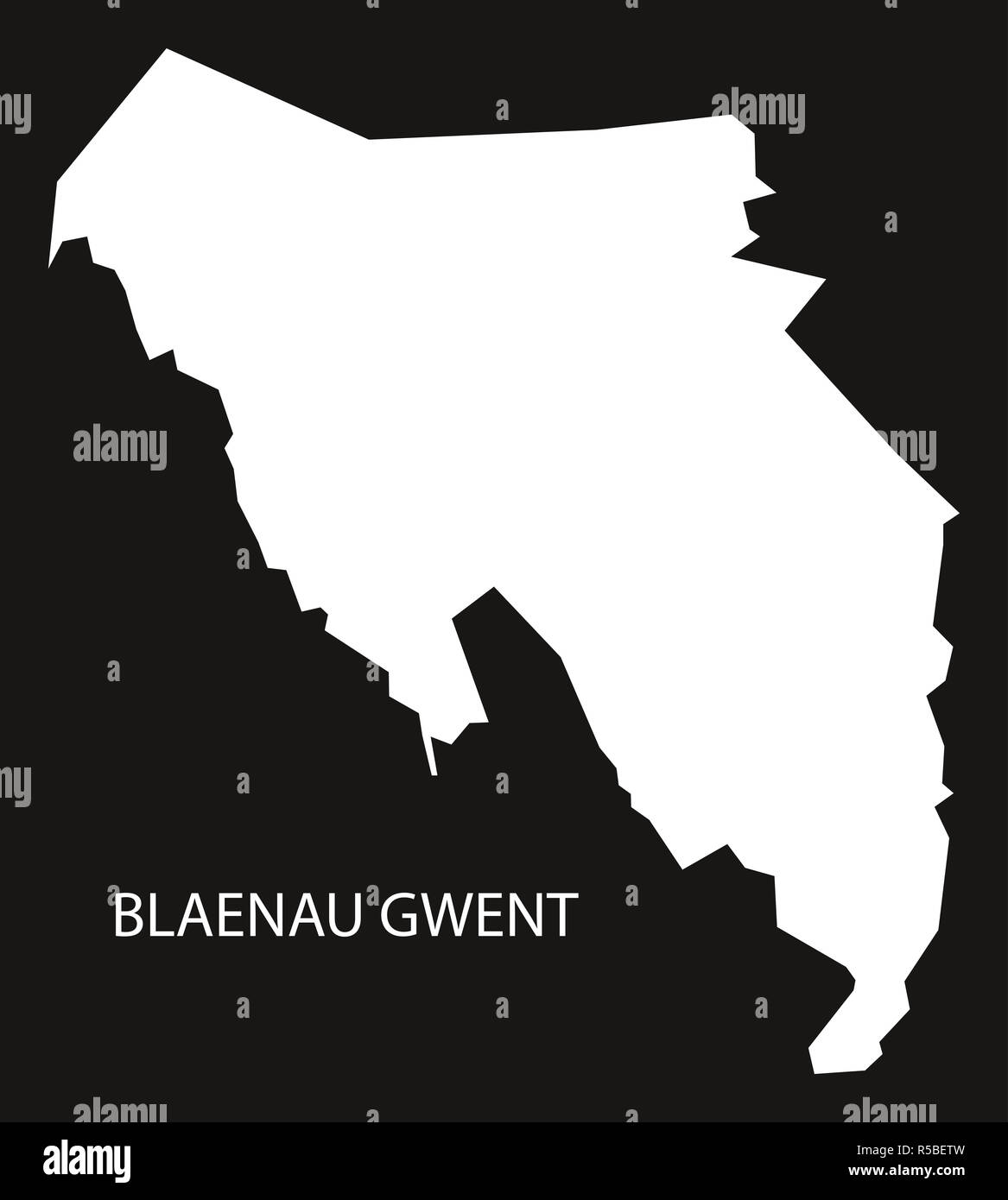 Blaenau Gwent Wales map black inverted silhouette illustration Stock