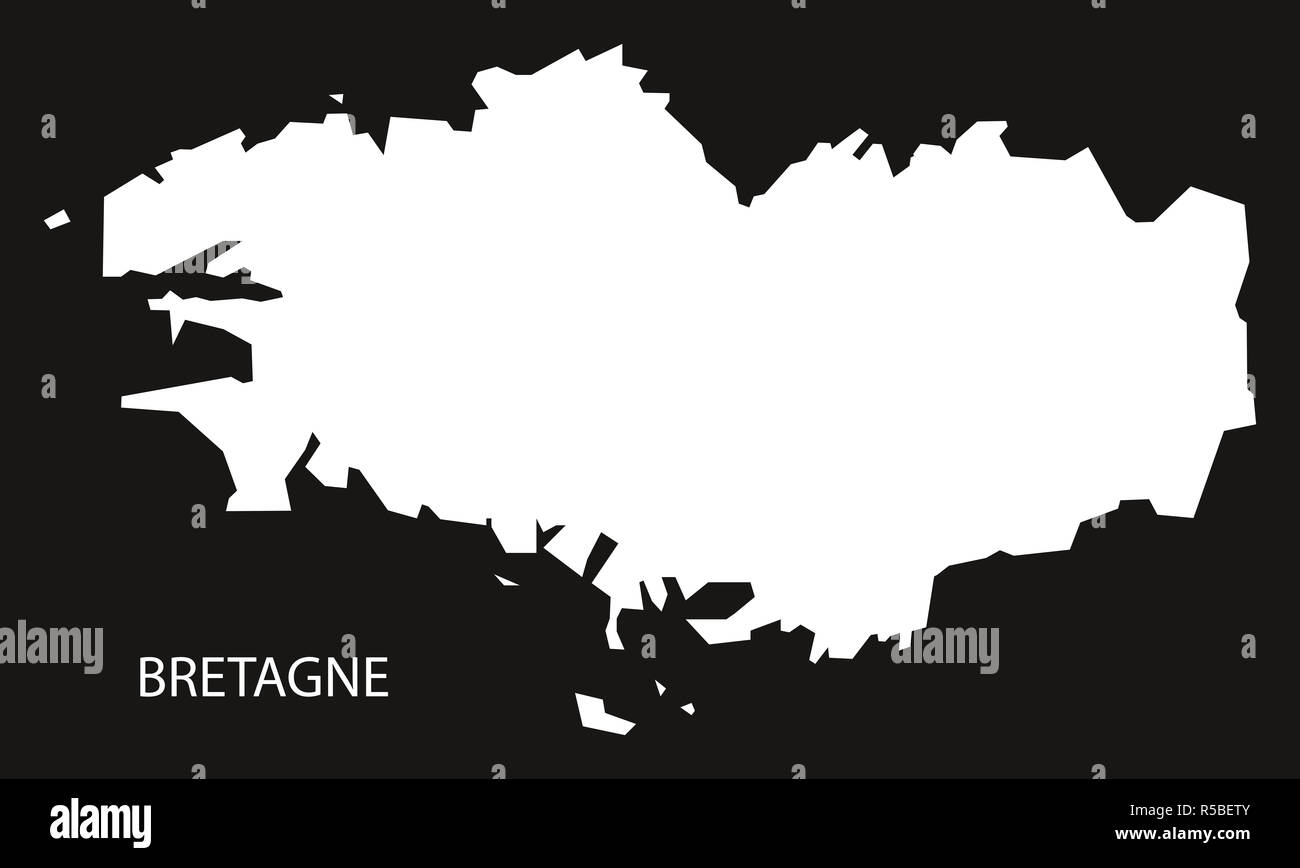 Bretagne France map black inverted silhouette illustration Stock Photo ...