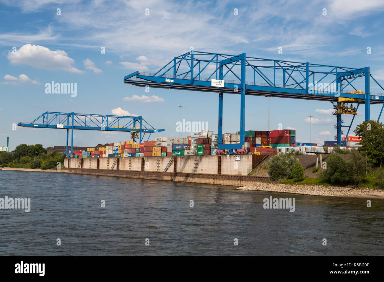 Rhine-Ruhr Shipping Container Terminal, near Dusseldorf, Germany. Stock Photo