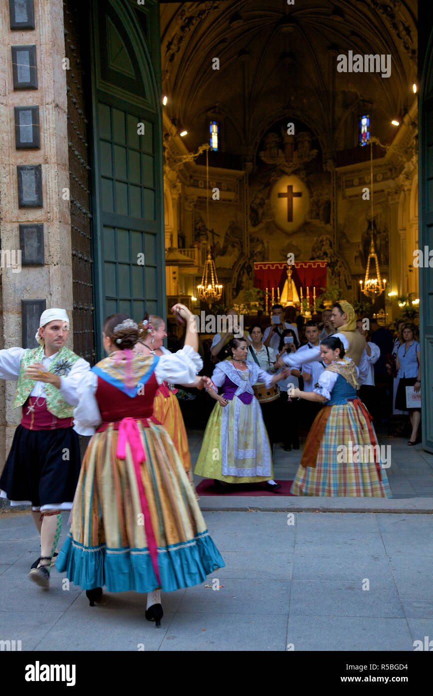 Traditional Dancing Outside The 13th Century Iglesia y Convento Del Carmen, Valencia, Spain Stock Photo