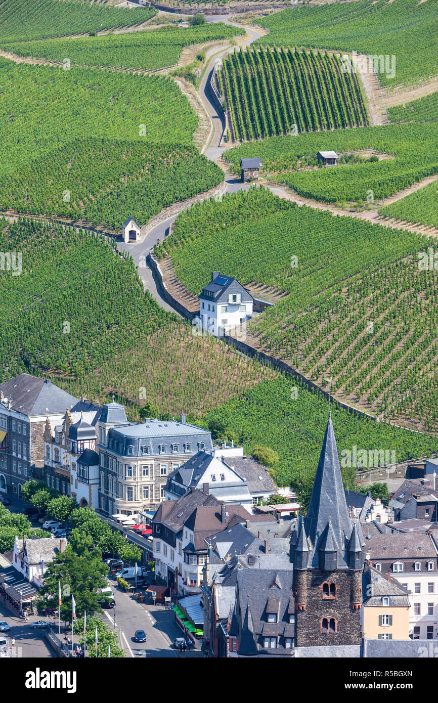 Bernkastel, Germany, with Hillside Vineyards in Background. Stock Photo