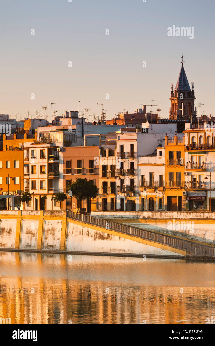 Spain, Andalucia Region, Seville Province, Seville, Waterfront view along the Rio Guadalquivir River of the Triana area Stock Photo