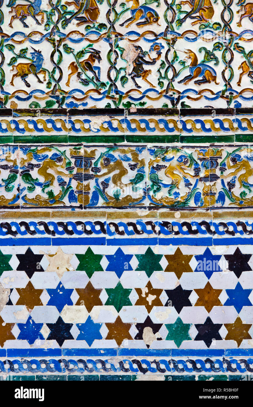 Spain, Andalucia Region, Seville Province, Seville, The Alcazar, Moorish tiles Stock Photo