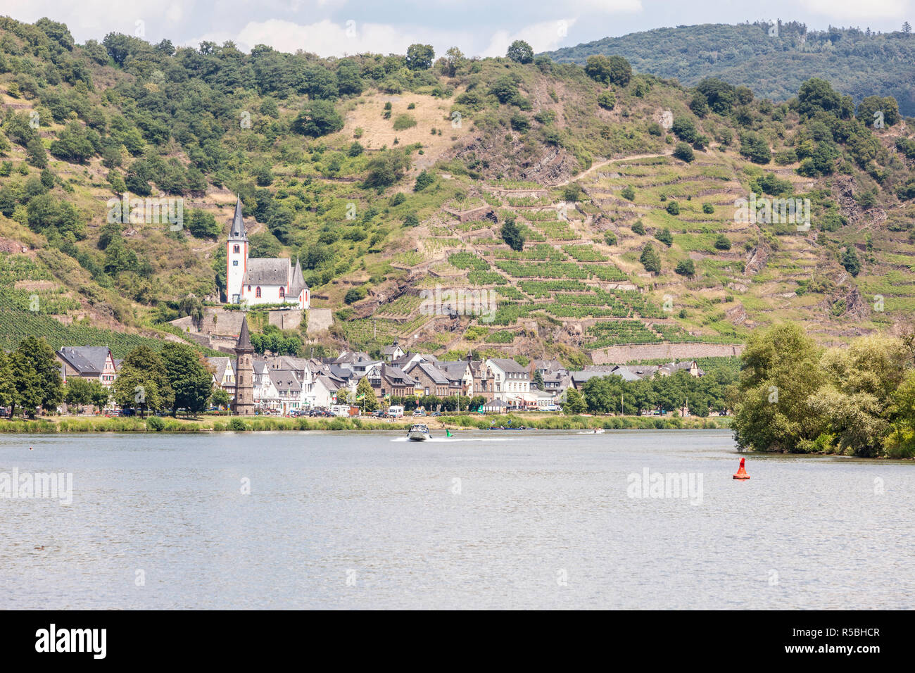 Hatzenport, Germany, on the Moselle. Small Vineyards on the Rocky Hillside. Stock Photo