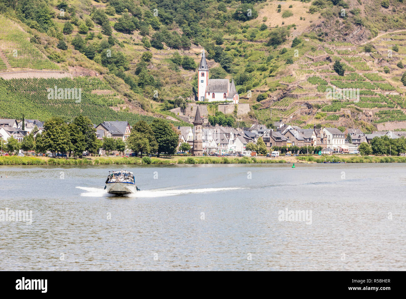 Hatzenport, Germany.  Pleasure Boating on the Moselle. Stock Photo