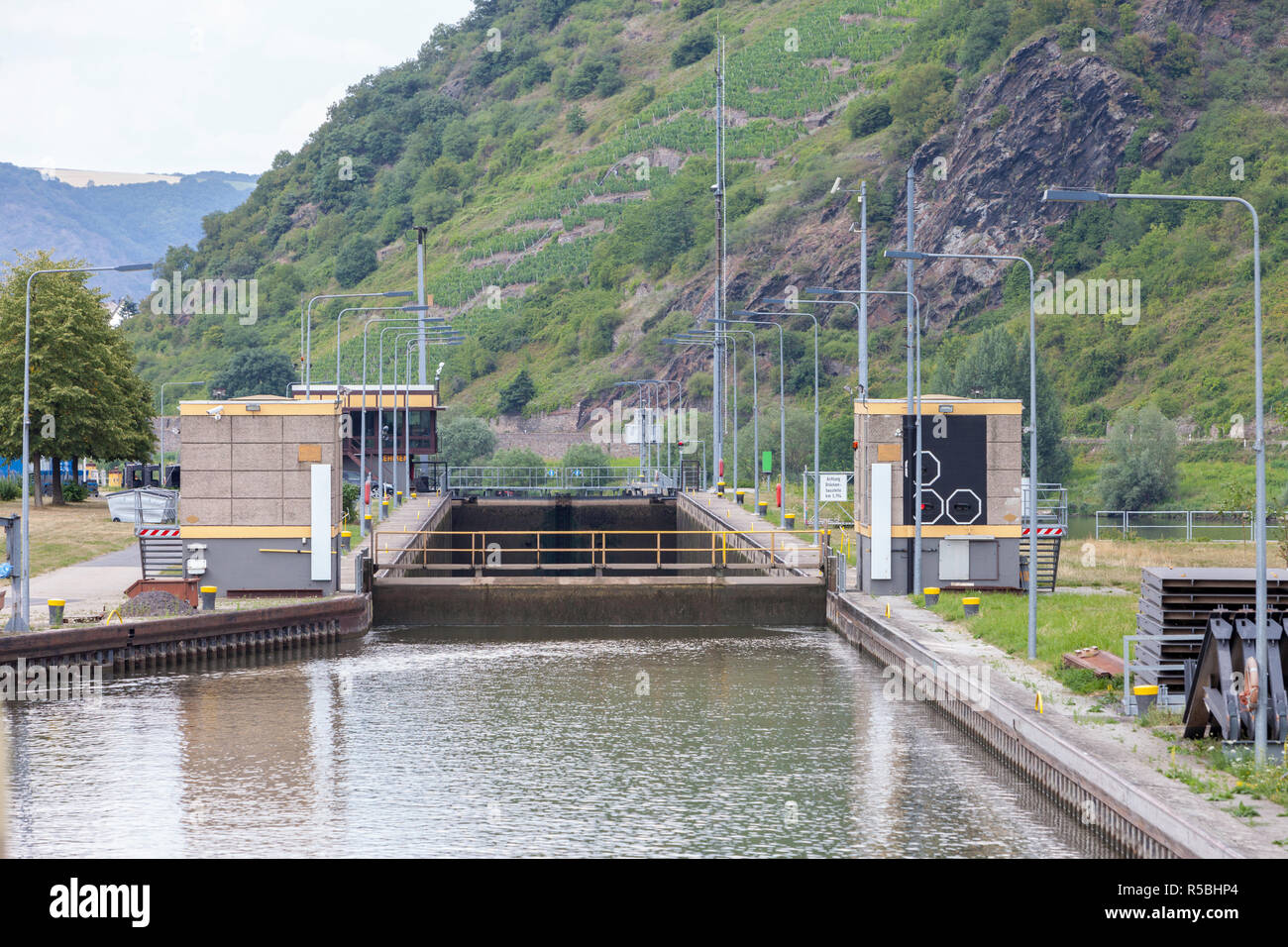 Lehman, Germany.  Boat Lock on the Moselle. Stock Photo