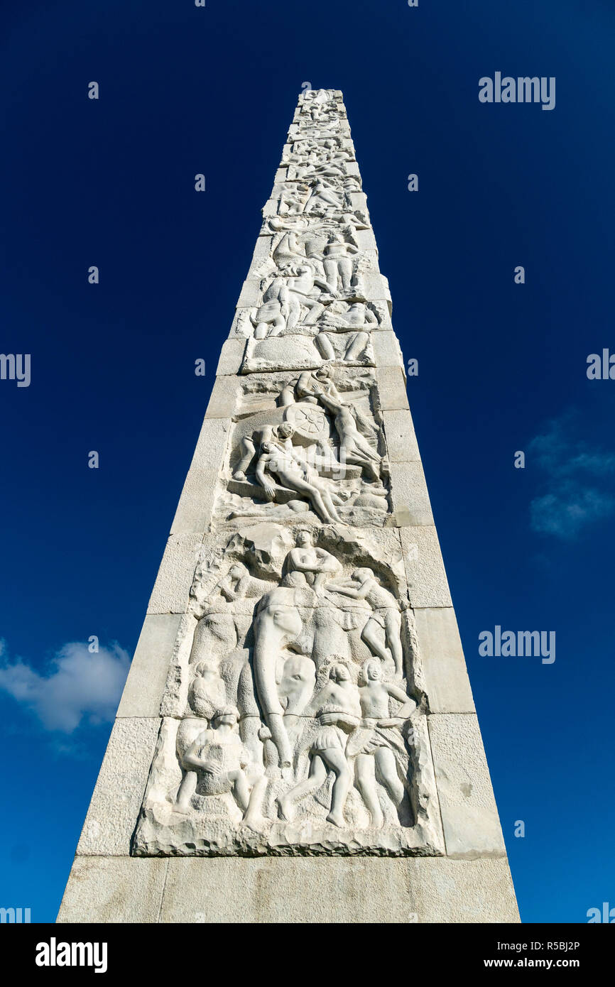The Obelisk of Marconi in the Piazza Guglielmo Marconi, built for the Esposizione Universale Roma  1942.  EUR, Rome, Italy. Stock Photo