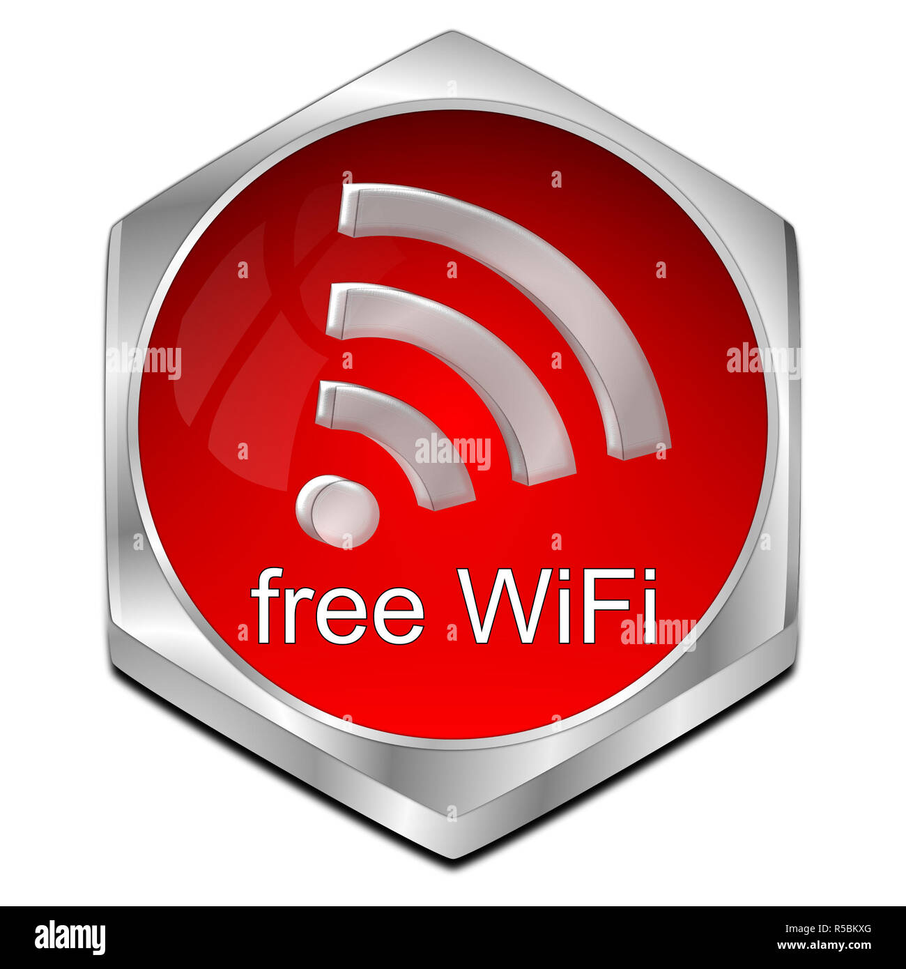 red free wireless WiFi button - 3D illustration Stock Photo