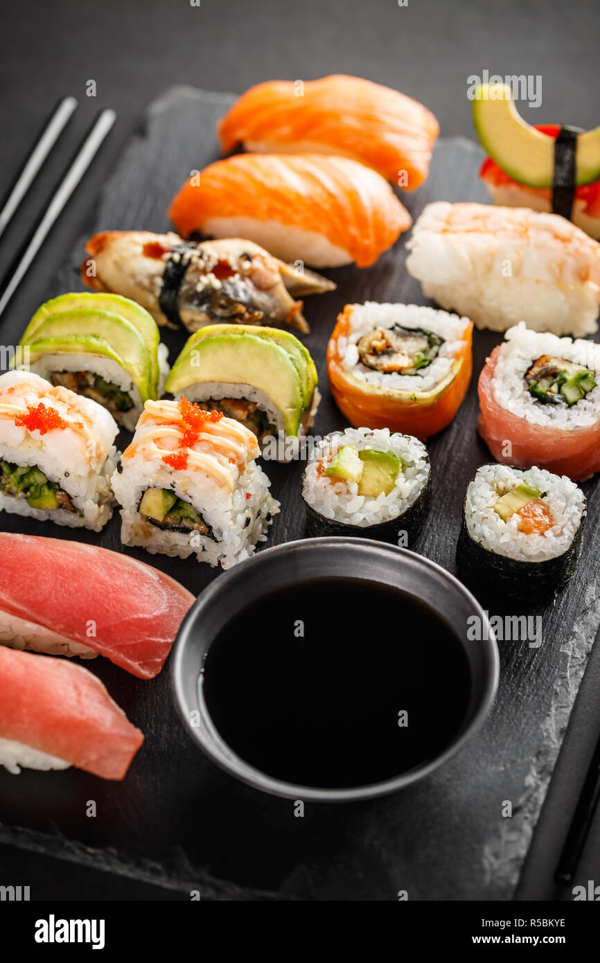 Fresh made sushi set Stock Photo