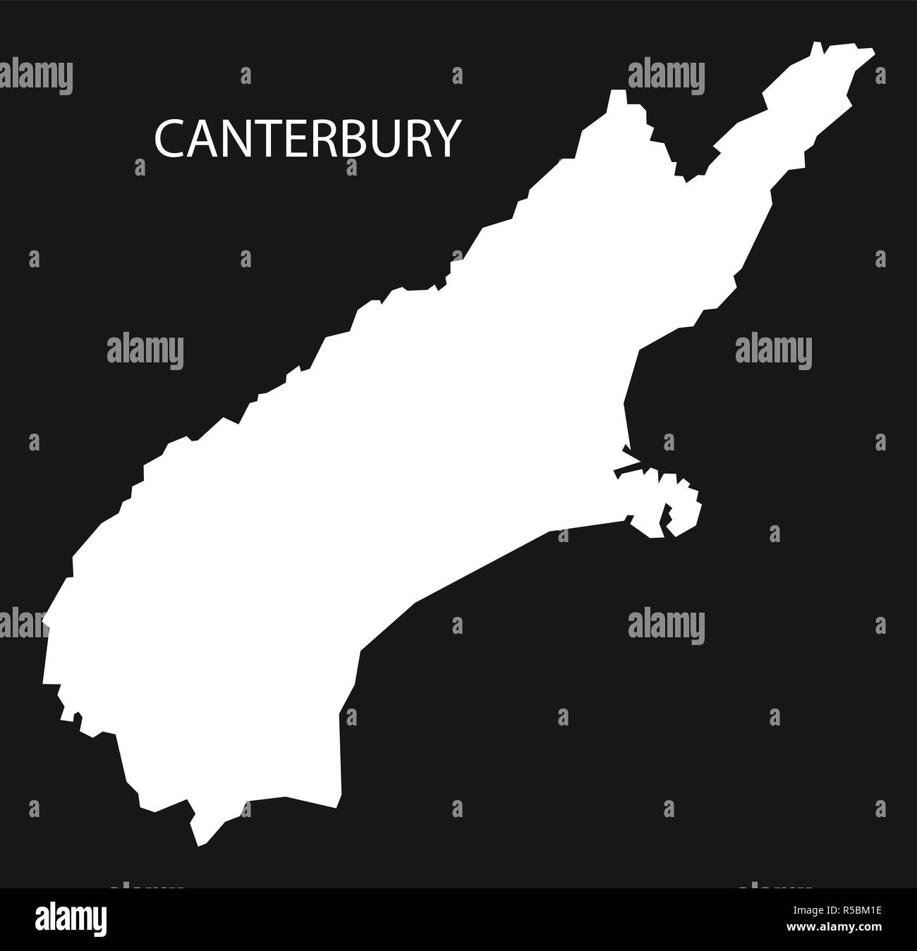 Canterbury New Zealand map black inverted silhouette illustration Stock