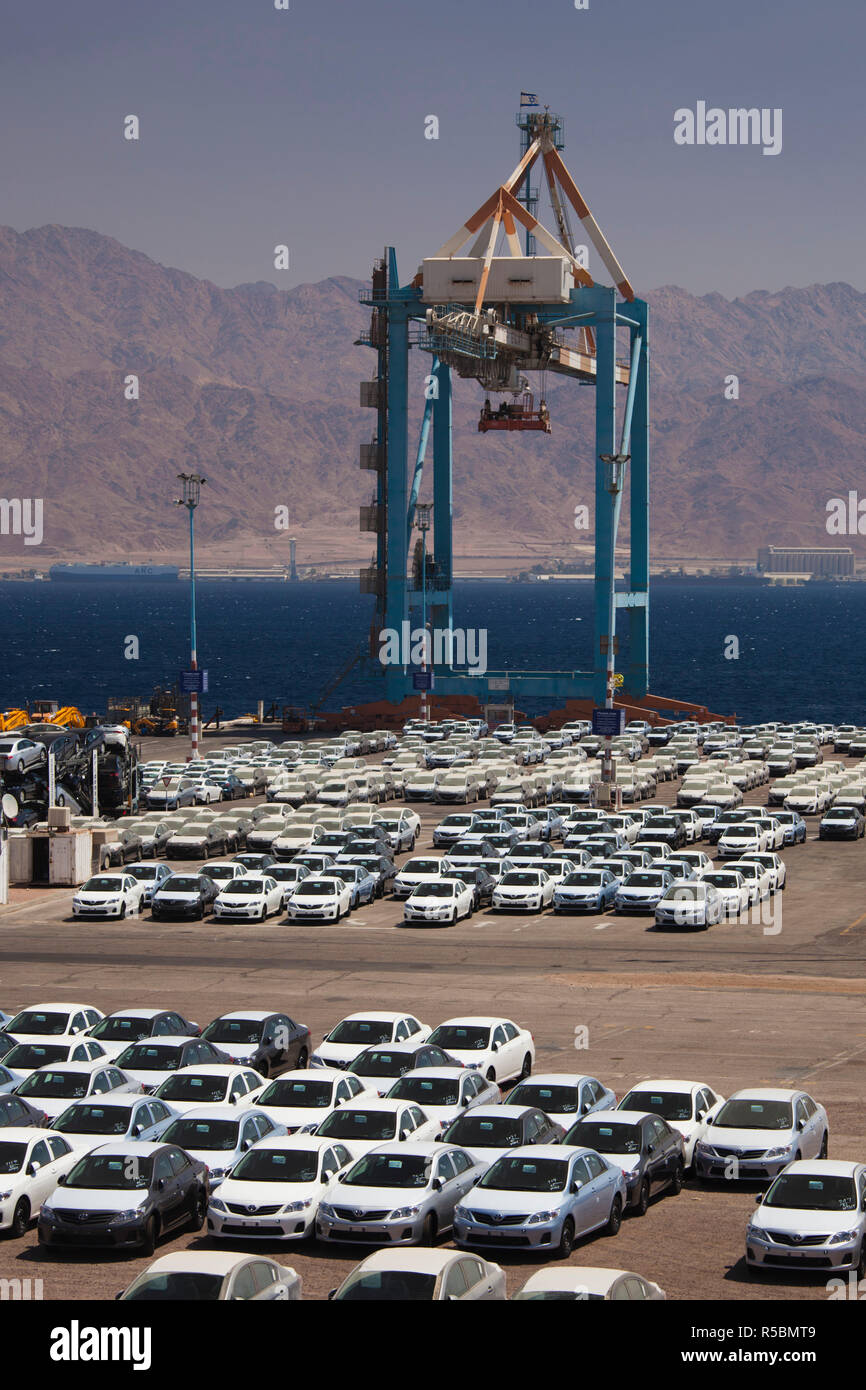 Israel, The Negev, Eilat, Red Sea, Port of Eilat, new automobiles Stock Photo