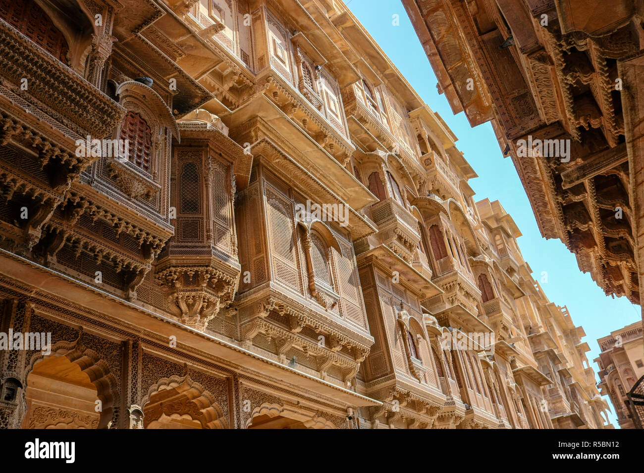 Patwon Ki Haveli, Jaisalmer, Rajasthan, India. The first among these havelis was commissioned and constructed in the year 1805 by Guman Chand Patwa an Stock Photo