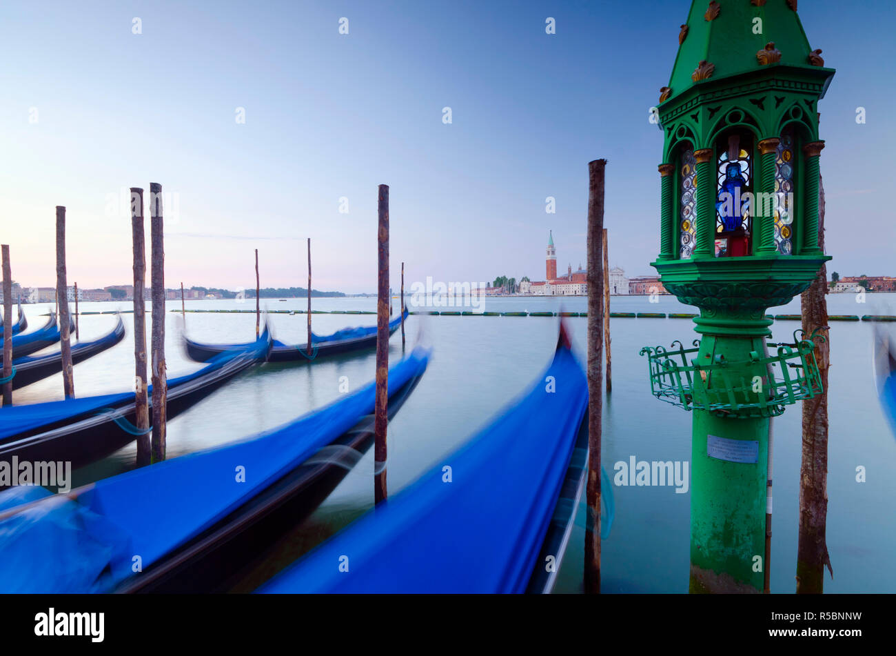 Italy, Veneto, Venice, San Giorgio Maggiore Church across Basino di San Marco, Gondoliers' Shrine Stock Photo