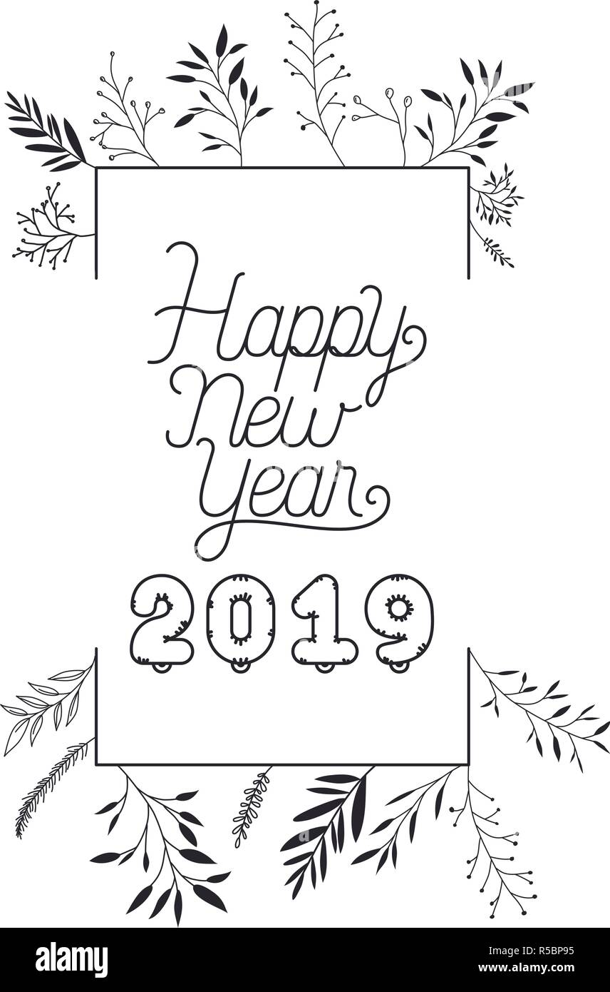 happy new year 2019 with branches and leafs Stock Vector