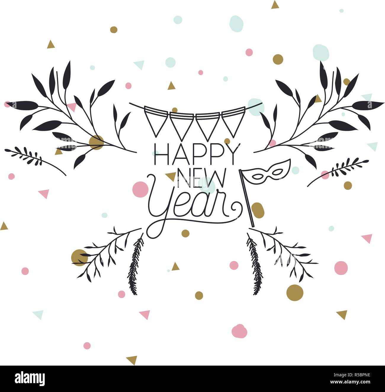 happy new year with branches and leafs Stock Vector Image & Art - Alamy