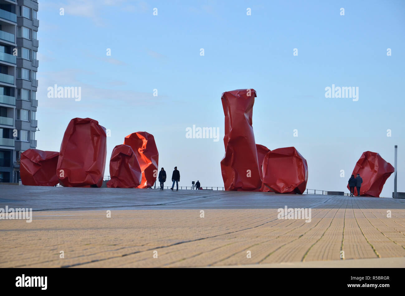 The Rock Strangers artwork by Arne Quinze on the seafront in Ostend, Belgium at heroes of the Sea Square Stock Photo