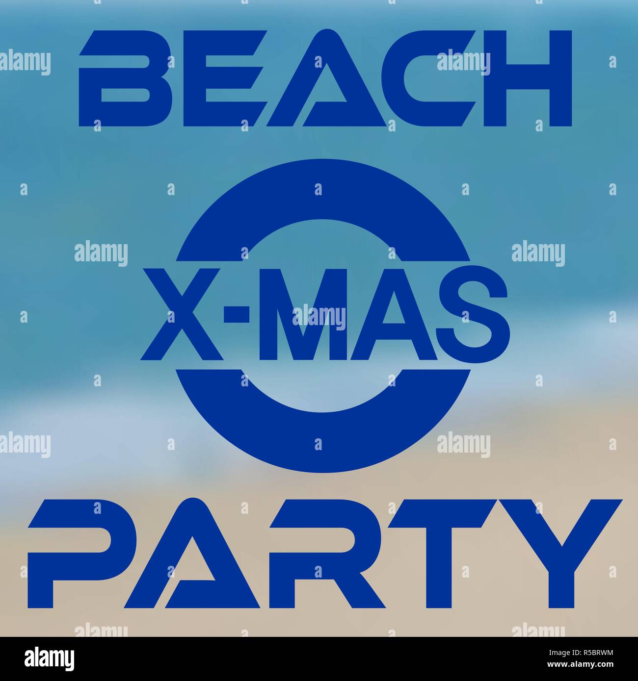 Christmas party at the beach typography icon banner with seashore background. Vector illustration. Stock Vector
