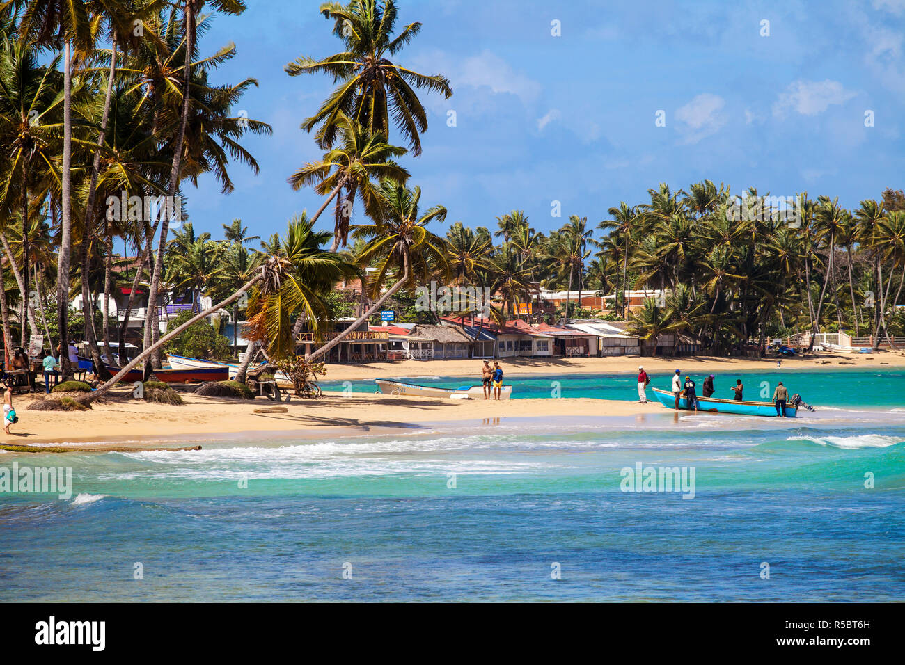 Dominican Republic, Samana Peninsula, Fishing boats on Beach at Las