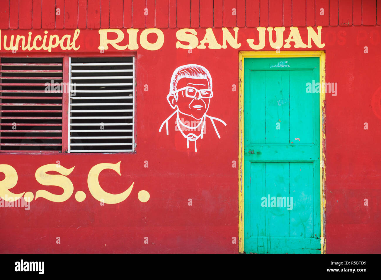 Dominican Republic, Rio San Juan, Colourful govenment building Stock Photo