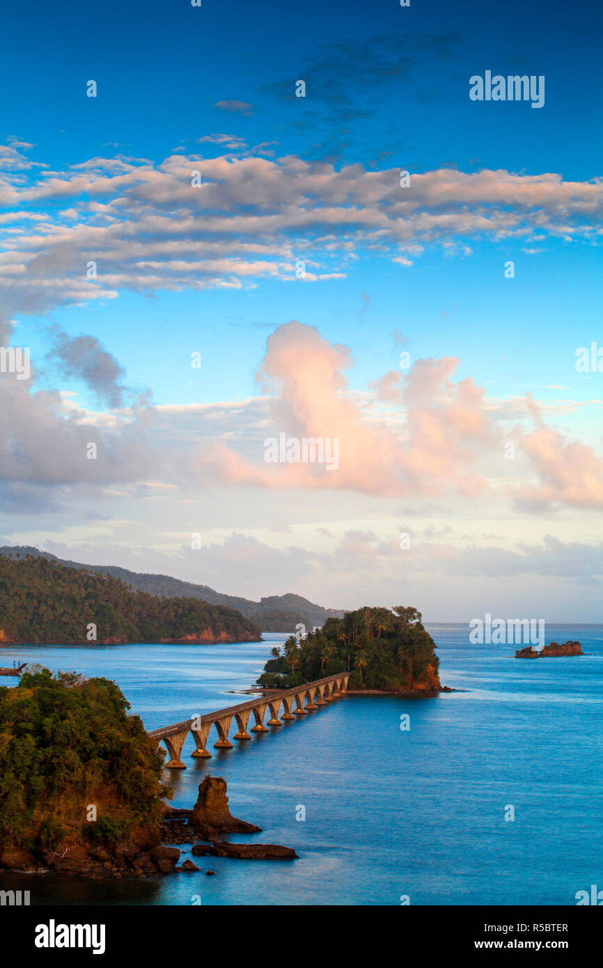 Dominican Republic, Eastern Peninsula De Samana, Semana, View of harbour and Los Puentes - Famous bridge to Nowhere Stock Photo