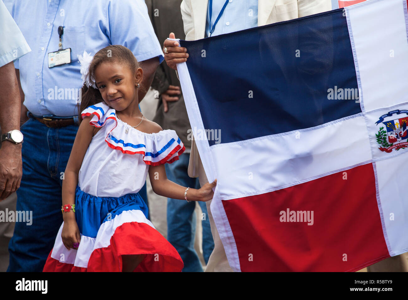 Dominican Republic, Santa Domingo, Colonial zone, Park Independencia, Taking the Dominican flag to Altar de la Patria on Independence day Stock Photo