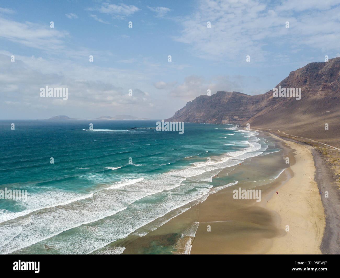 Aerial View Of Famara Beach Lanzarote Canary Islands Spain Kite Aerial View Of Famara Beach Lanzarote Canary Islands Spain Kite