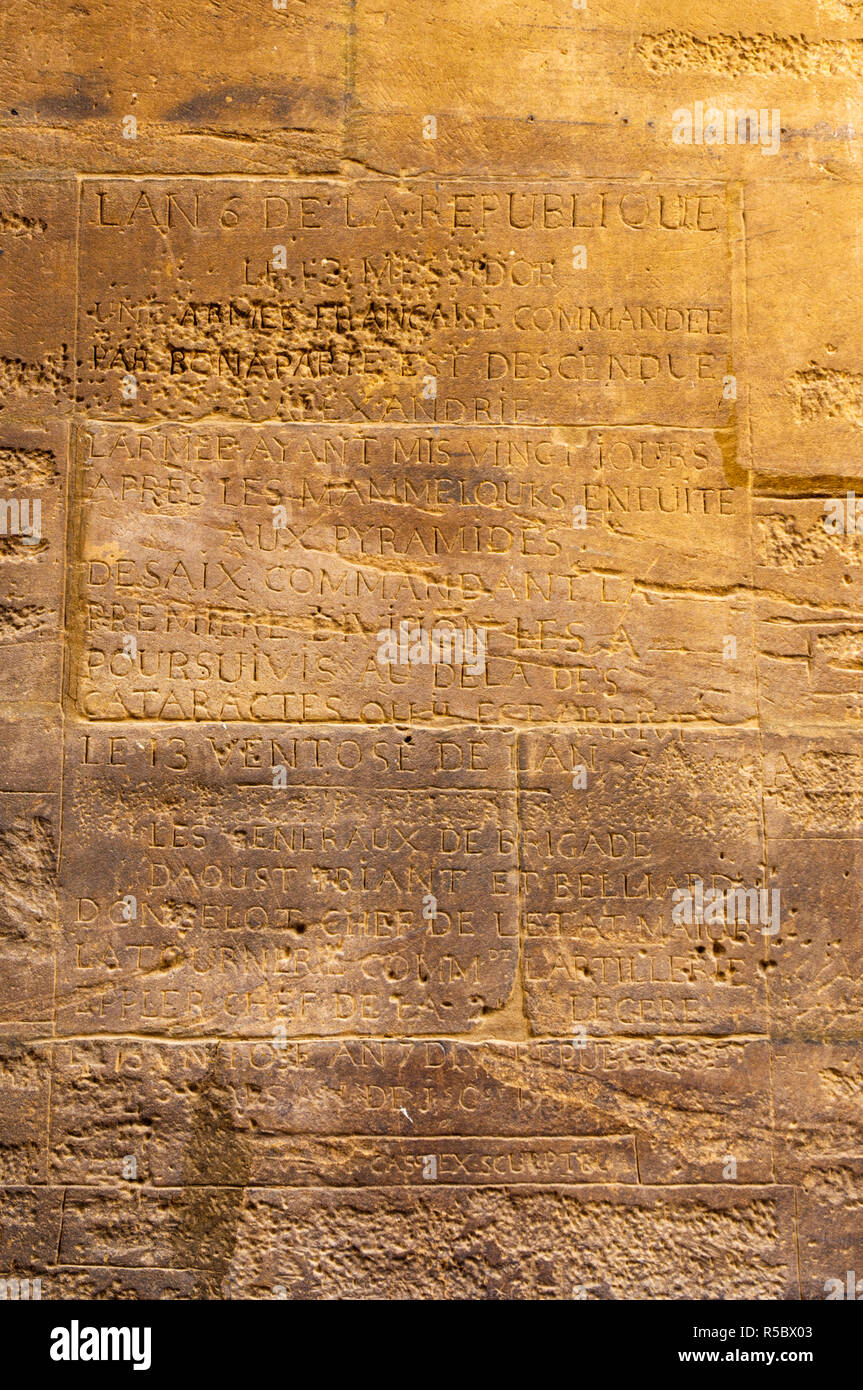 Egypt, Upper Egypt, Aswan, Agilkia Island, Philae Temple Complex, Temple of Isis, graffiti from Napoleon's army Stock Photo