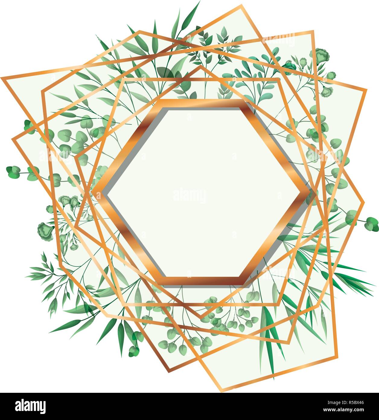 golden frame hexagon with foliage isolated icon Stock Vector Image ...