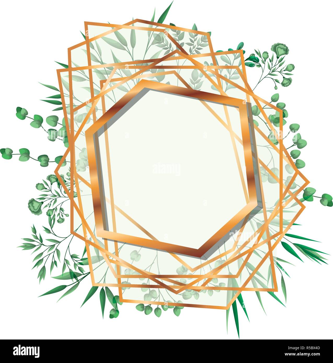 golden frame hexagon with foliage isolated icon Stock Vector Image ...