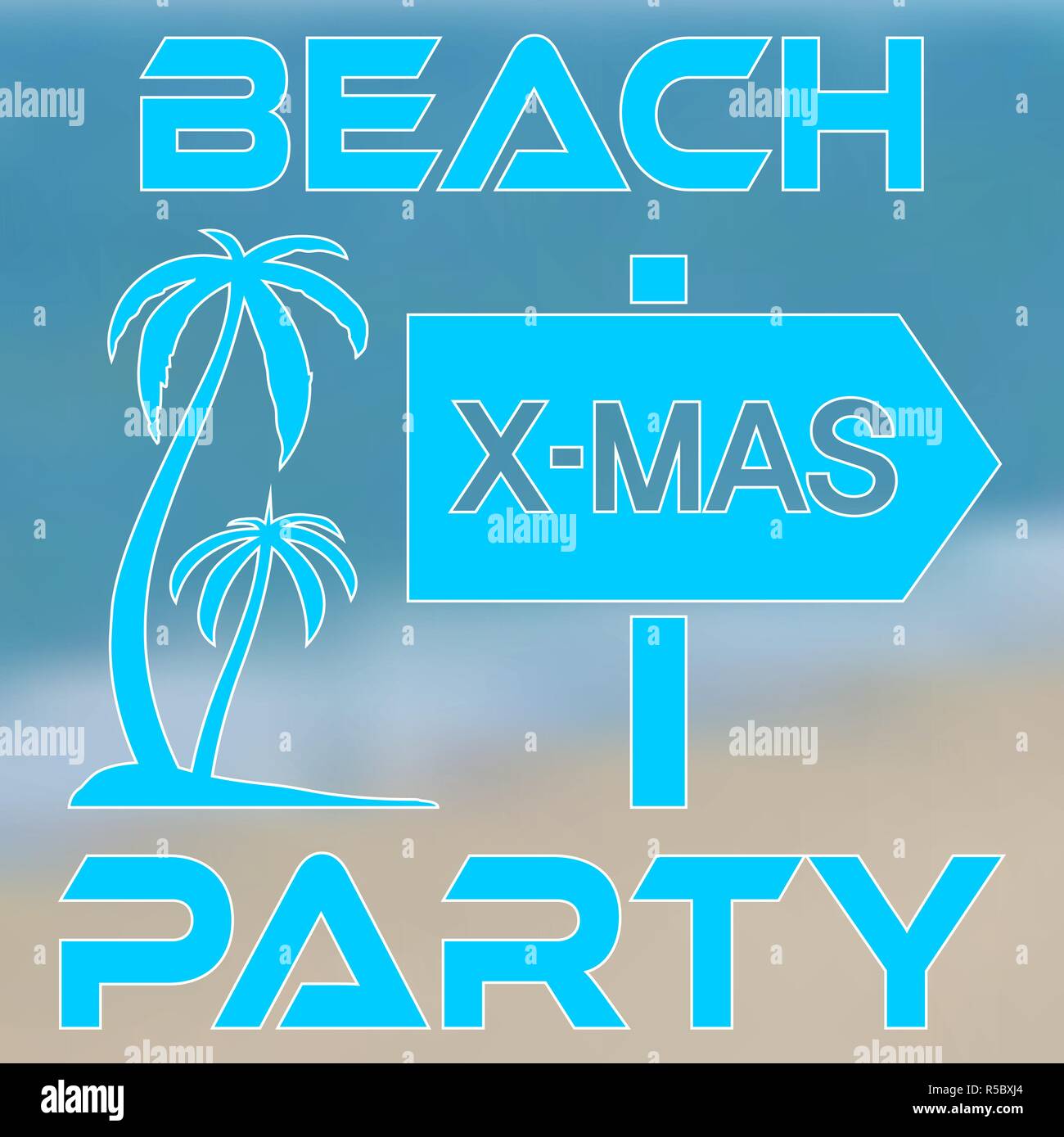 Poster concept Christmas Beach Party with palm trees on island Stock Vector