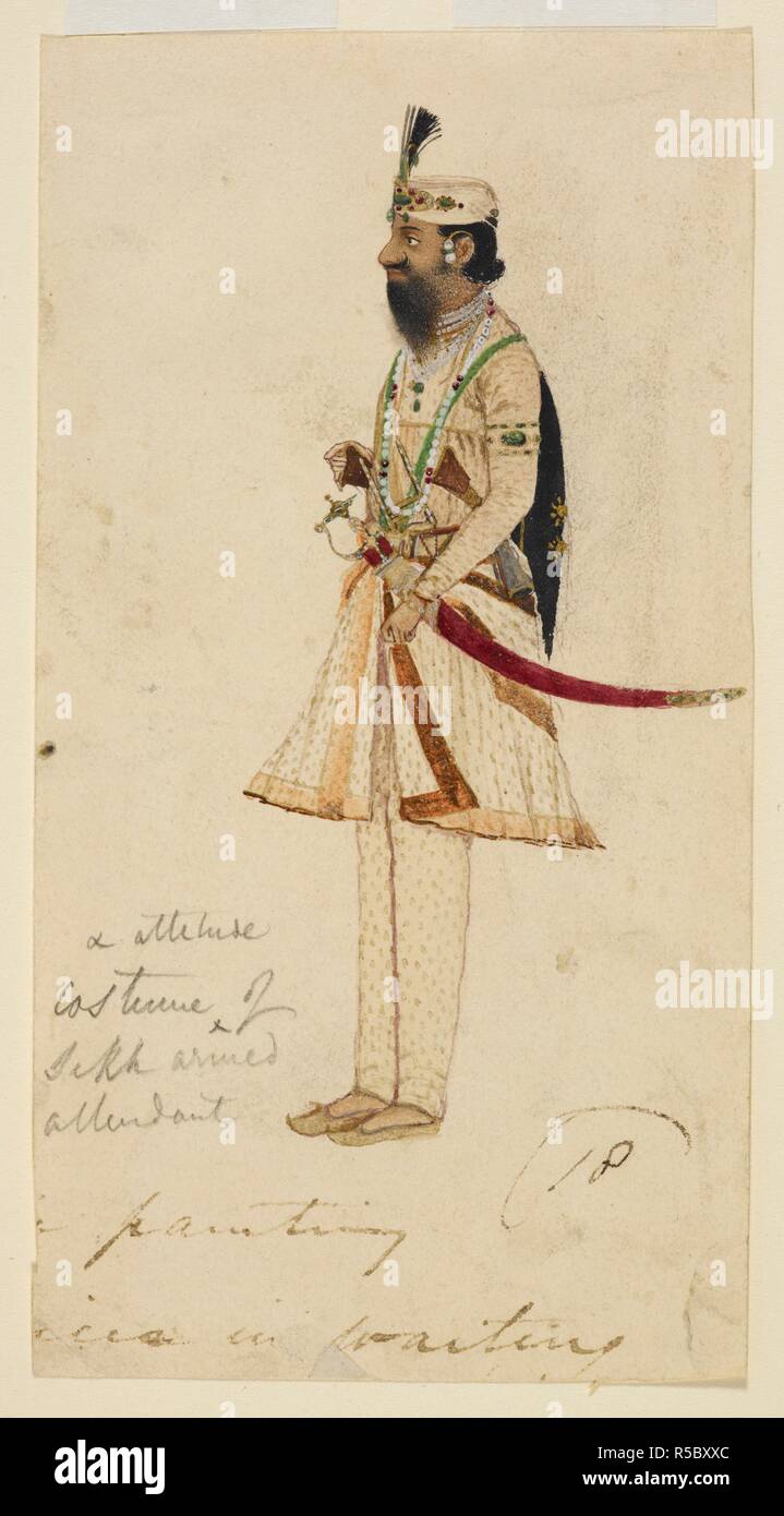 A Sikh sardar, probably Raja Suchet Singh (1801-44), standing ...