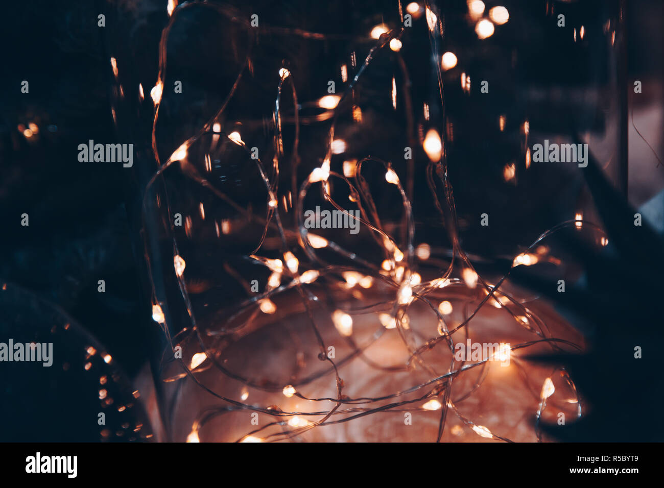 Trendy Light Blurred Christmas Decoration Inside Vase Glass Stock