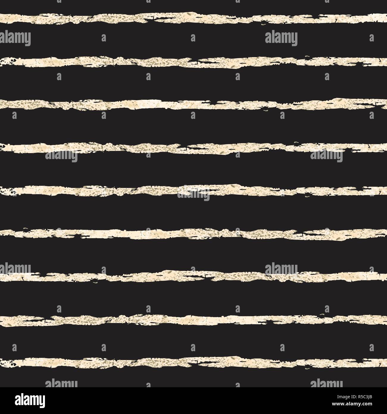 Gold foil horizontal lines on black vector pattern Stock Vector