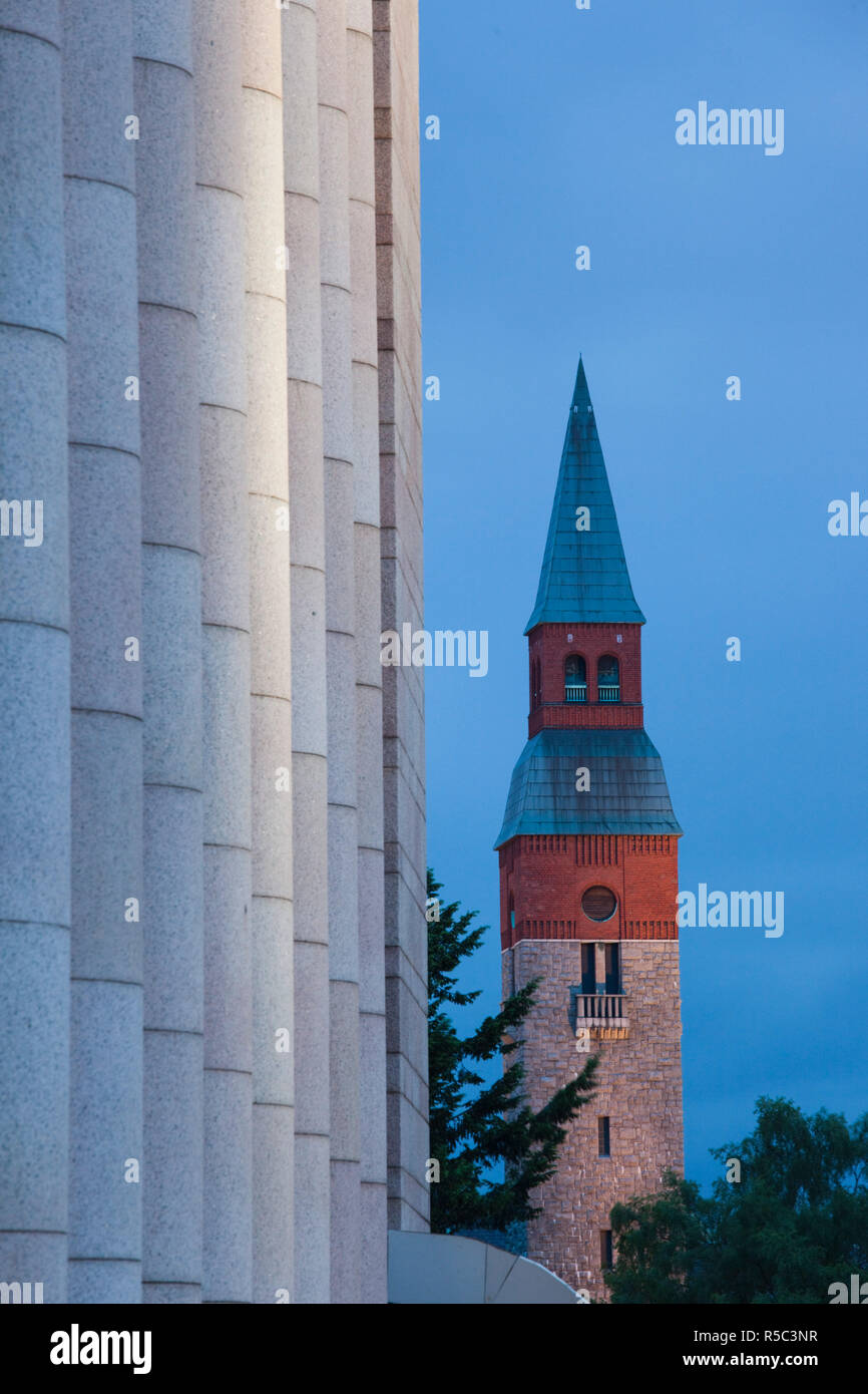 Finland, Helsinki, tower of the Kansallismuseo, National Museum of Finland, evening Stock Photo