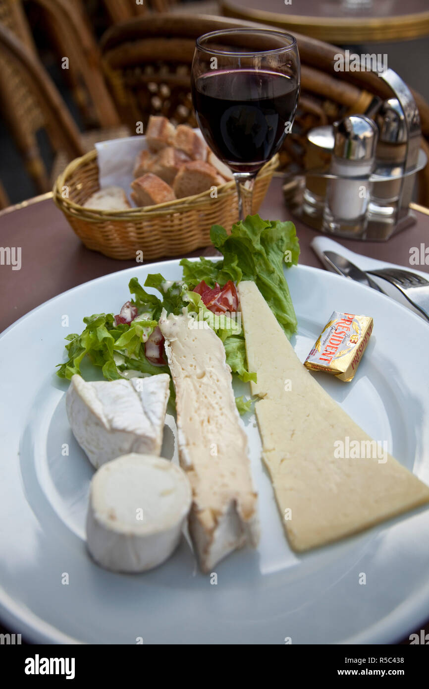 Cheese and wine in cafe/Bistro, Latin Quarter, Paris, France Stock