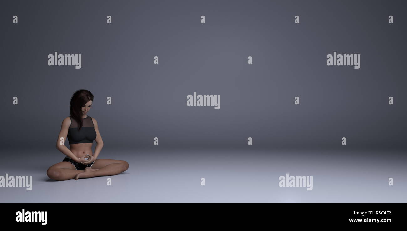 Yoga Woman in Lotus Position on Simple Background Stock Photo