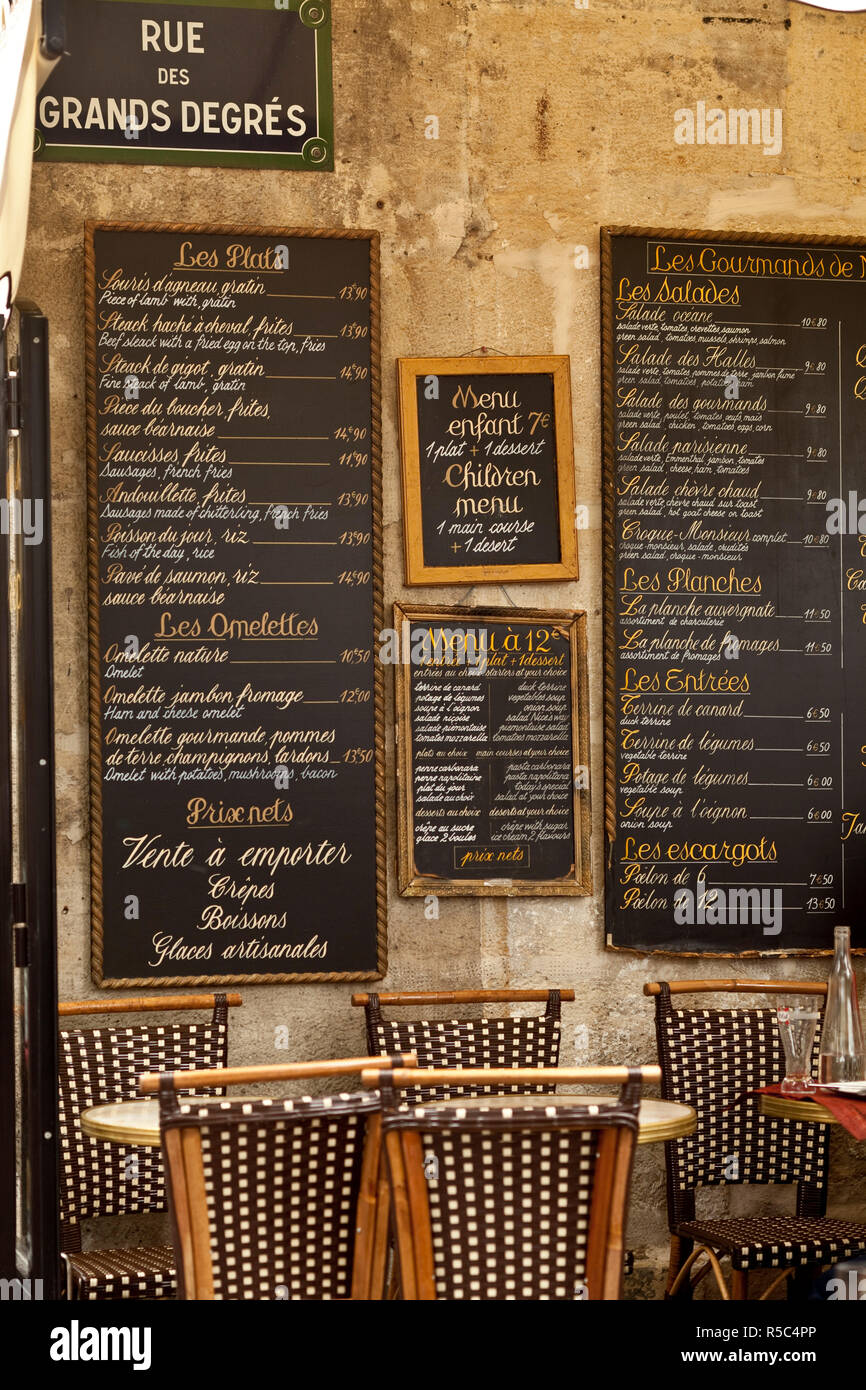 Cafe signage, Rive Gauche, Paris, France Stock Photo