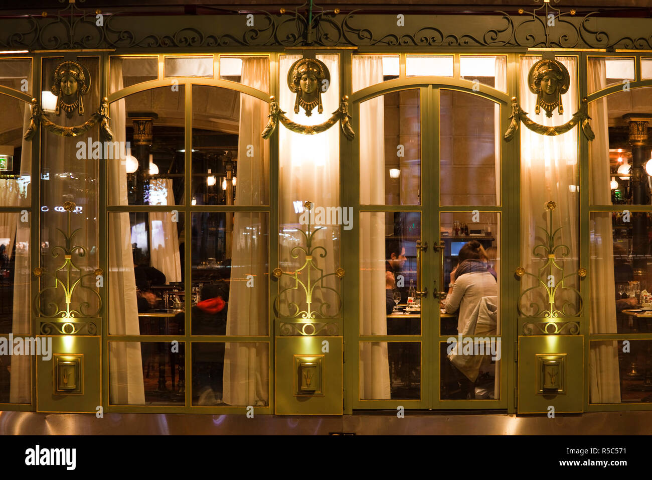 France, Paris, Champs Elysees, Laduree cafe, exterior, evening Stock Photo
