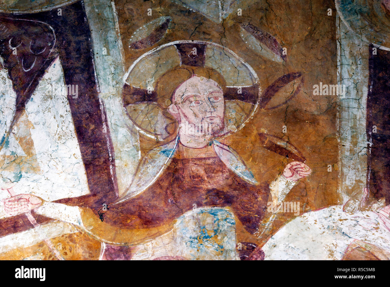 Fresco (11th century), crypt of Auxerre Cathedral (Saint-Etienne), Auxerre, Yonne department, Burgundy, France Stock Photo