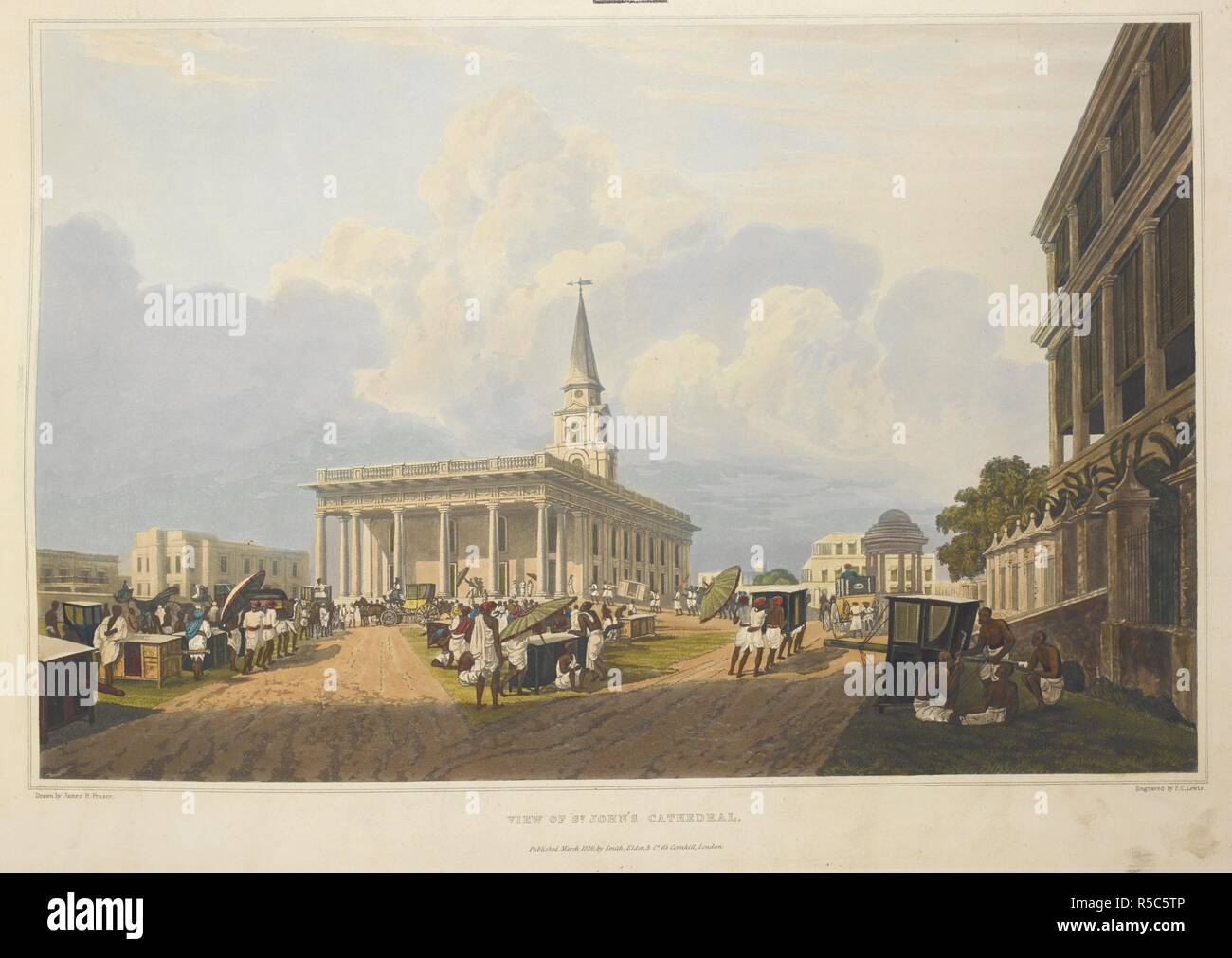 View of St. John's catherdral. Views of Calcutta / engraved by Robert Havell. Rodwell and Martin and Smith, Elder & Co., [1824-1826]. Coloured aquatint after J. B. Fraser. Source: X644(19). Author: HAVELL, ROBERT. FRASER, JAMES BAILLIE. Stock Photo