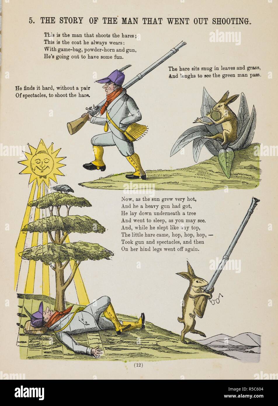 The story of the man that went out shooting. A poem about a man going out hunting hares, with a gun. The man falls asleep underneath a tree and a hare takes The story of the man that went out shooting. A poem about a man going out hunting hares, with a gun. The man falls asleep underneath a tree and a hare takes