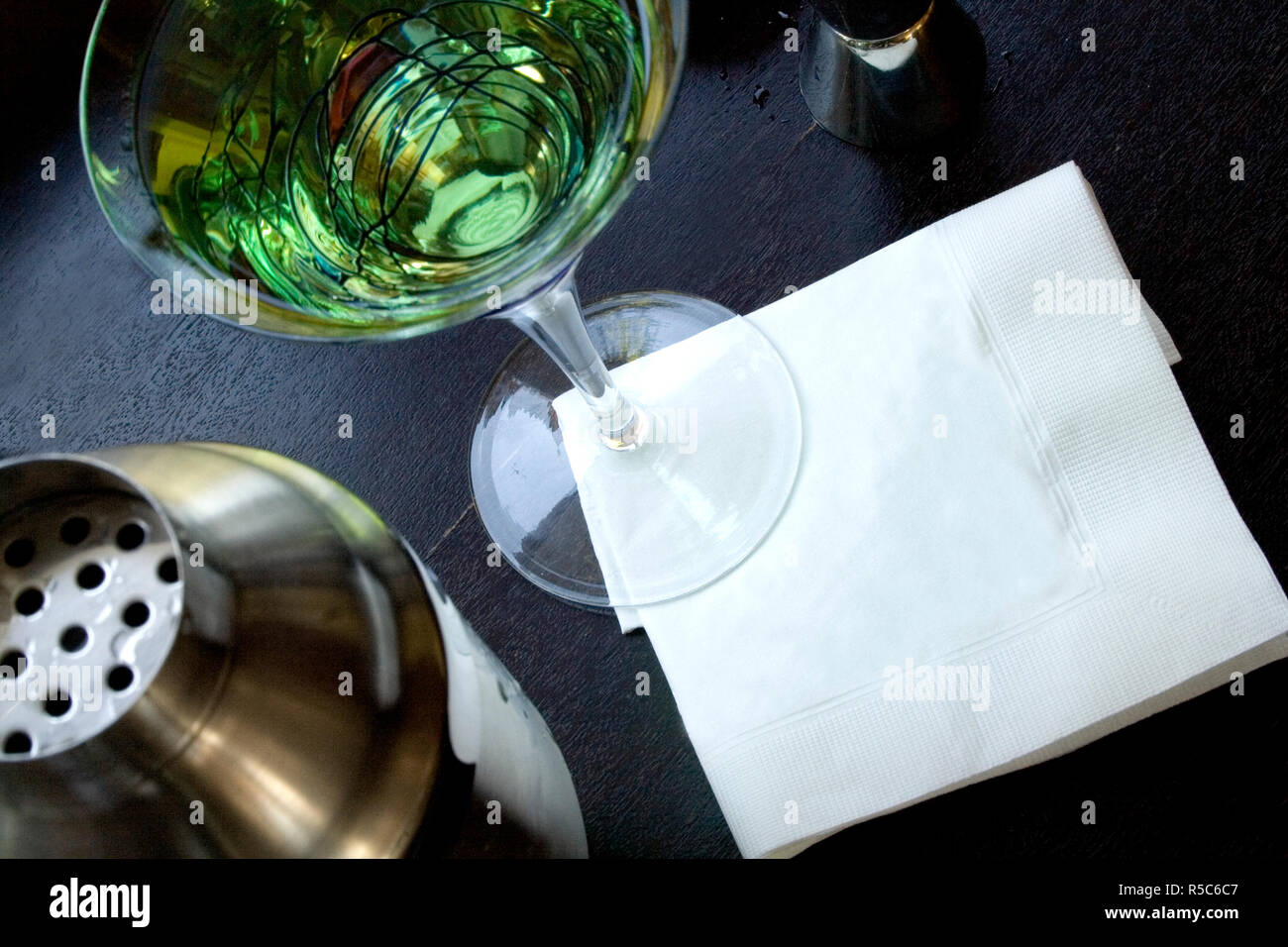 Blank cocktail napkin and martini Stock Photo