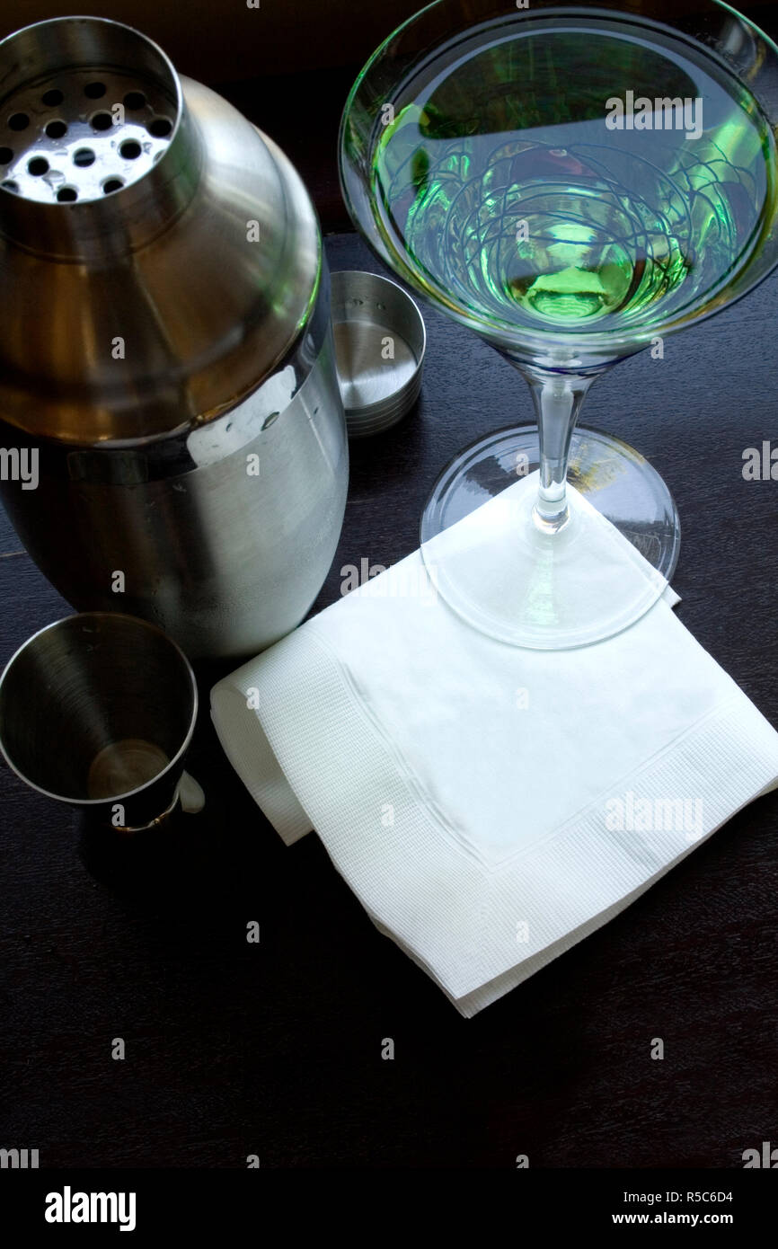 Blank cocktail napkin and martini Stock Photo