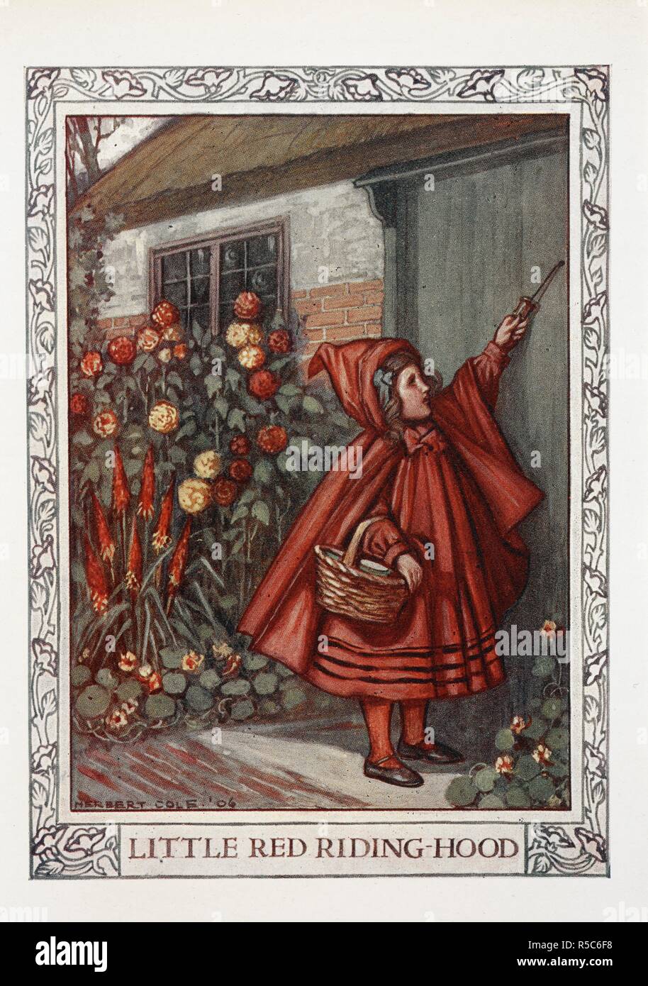 Little Red Riding Hood. Fairy-Gold: a book of old English fairy tales, chosen by Ernest Rhys, illustrated by Herbert Cole. London : J. M. Dent & Co., 1906. Source: 12411.d.22 facing 300. Stock Photo