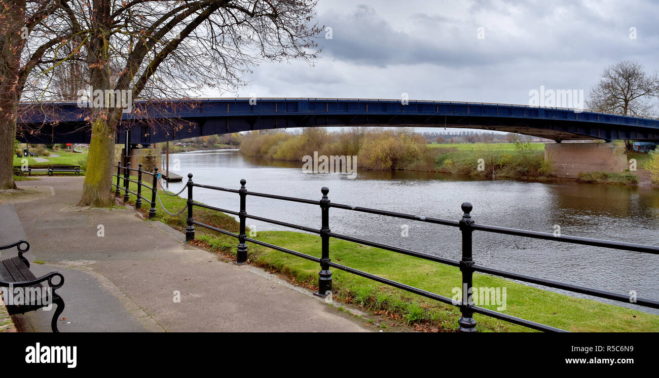 Panoramic of the UptonUponSevern bridge over the river Severn at