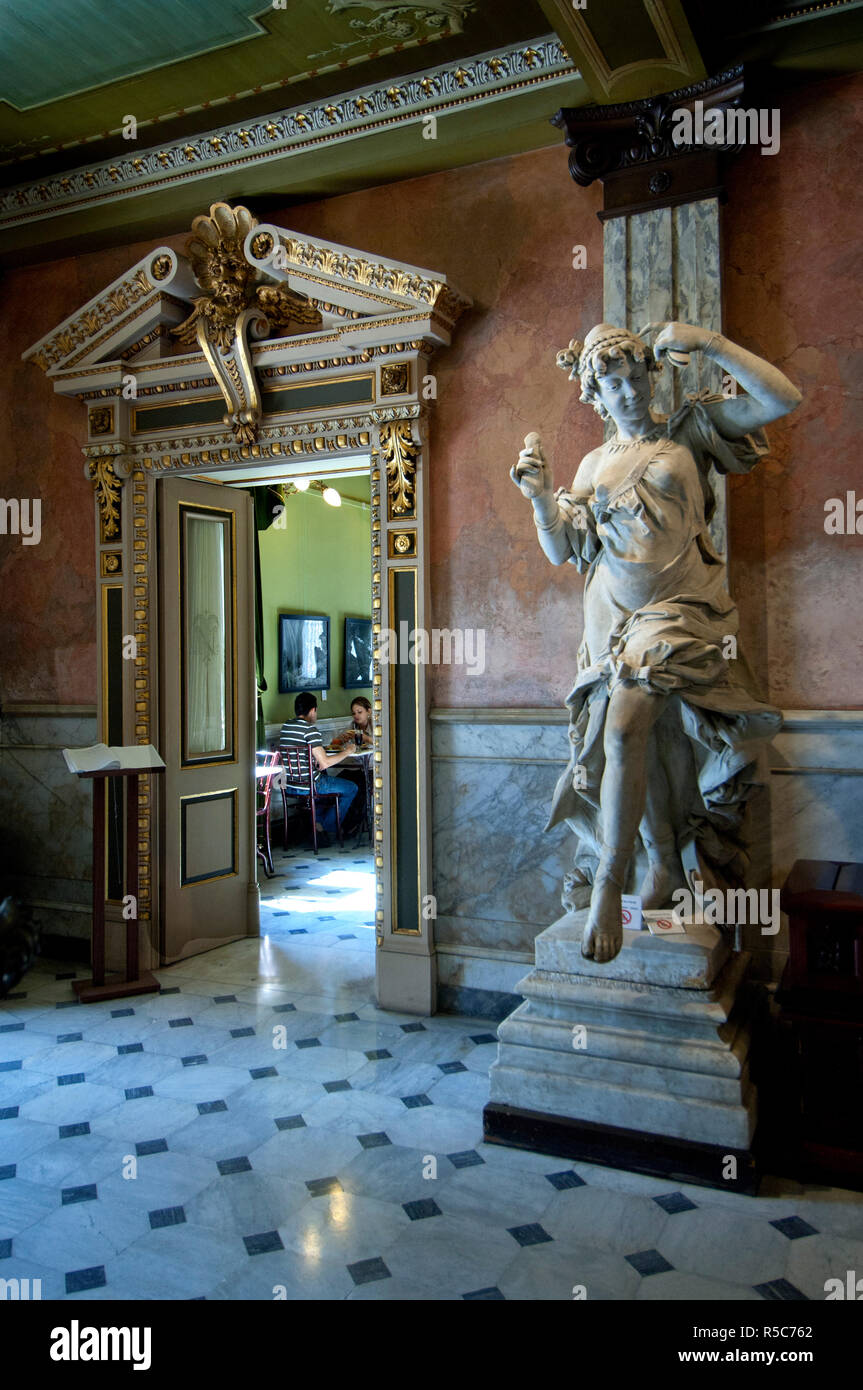 Costa Rica, San Jose, National Theater, Italian Marble Sculpture, Lobby, Cafe Stock Photo