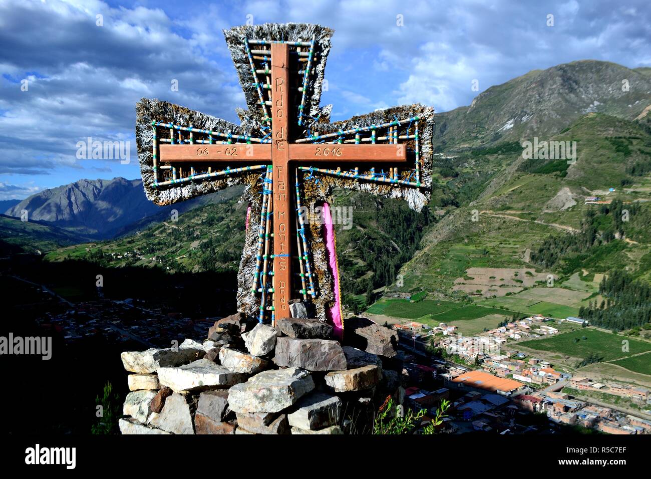 Catholic cross in CHAVIN de Huantar. Department of Ancash.PERU     											  					  			 	  	  			 	    	 Stock Photo